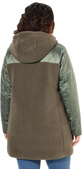 Ulla Popken Mixed Texture Fleece Quilted Jacket Olive - Jassen - 