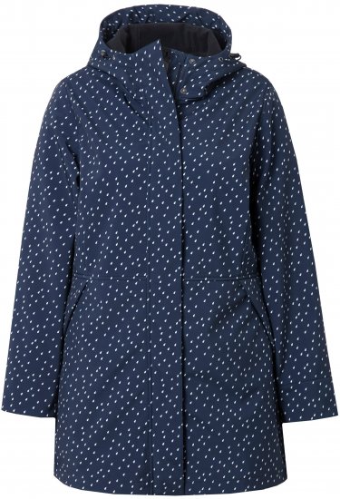 Ulla Popken Raindrop Print Longline Waterproof Jacket Navy - Jassen - 