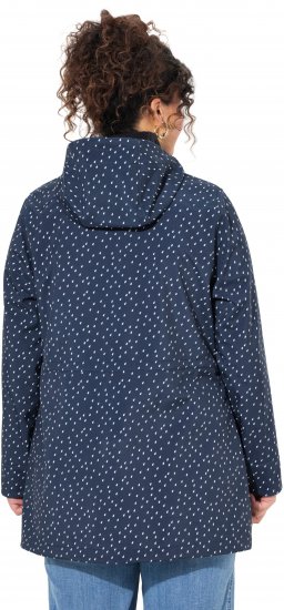 Ulla Popken Raindrop Print Longline Waterproof Jacket Navy - Jassen - 