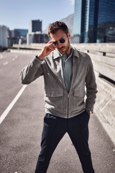 JP1880 Leather Jacket Lamskin Suede Grey - Jassen - Grote Maten Herenjassen