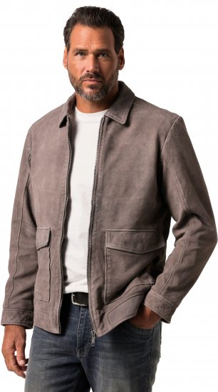 JP1880 Leather Jacket Lamskin Suede Grey - Jassen - Grote Maten Herenjassen