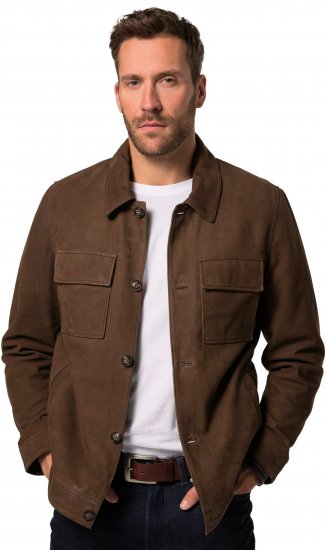 JP1880 Leather Jacket Nubuck Shirt Collar Brown - Jassen - Grote Maten Herenjassen
