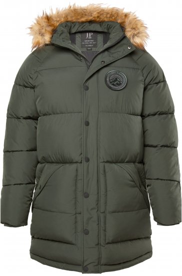 JP1880 Quilted Parka Lightweight and Warm with Faux Fur Hood Dark Green - Jassen - Grote Maten Herenjassen