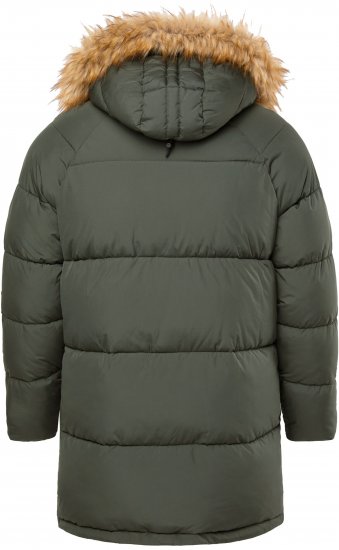 JP1880 Quilted Parka Lightweight and Warm with Faux Fur Hood Dark Green - Jassen - Grote Maten Herenjassen