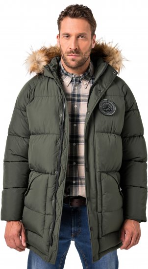 JP1880 Quilted Parka Lightweight and Warm with Faux Fur Hood Dark Green - Jassen - Grote Maten Herenjassen