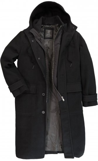 JP1880 Water-repellent Functional Coat with Wool Look Black - Jassen - Grote Maten Herenjassen