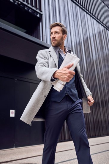 JP1880 Wool Blend Coat with Nylon Insert Grey - Jassen - Grote Maten Herenjassen