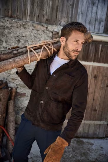 JP1880 Leather Jacket Goat Suede Shirt Collar Dark Brown - Jassen - Grote Maten Herenjassen