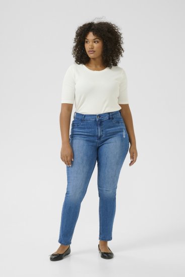 Kaffe Curve Laurina Jeans Washed/Destroyed Blue Denim - Jeans & Broeken in Grote Maten – Plus Size - 