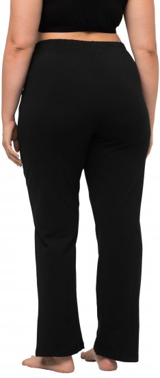 Ulla Popken Bootcut Elastic Waist Cotton French Terry Sport Pants Black - Jeans & Broeken in Grote Maten – Plus Size - 