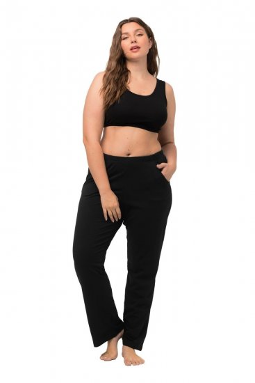 Ulla Popken Bootcut Elastic Waist Cotton French Terry Sport Pants Black - Ulla Popken - Ulla Popken Plusmode voor Dames