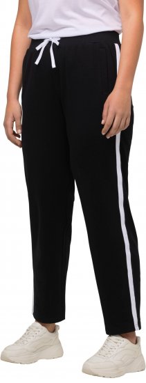 Ulla Popken Side Stripe Adjustable Drawstring Waist Joggers Black - Jeans & Broeken in Grote Maten – Plus Size - 