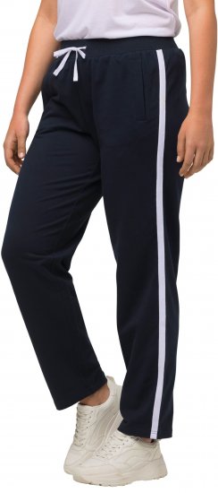 Ulla Popken Side Stripe Adjustable Drawstring Waist Joggers Navy - Jeans & Broeken in Grote Maten – Plus Size - 