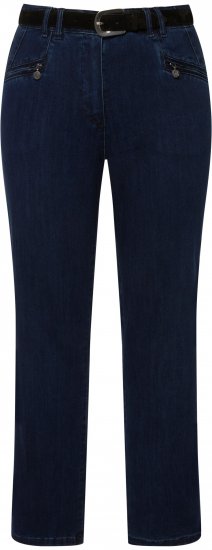 Ulla Popken Mony Elastic Waist Zip Pocket Jeans Dark Blue Denim - Jeans & Broeken in Grote Maten – Plus Size - 