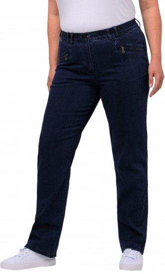 Ulla Popken Mony Elastic Waist Zip Pocket Jeans Dark Blue Denim - Jeans & Broeken in Grote Maten – Plus Size - 