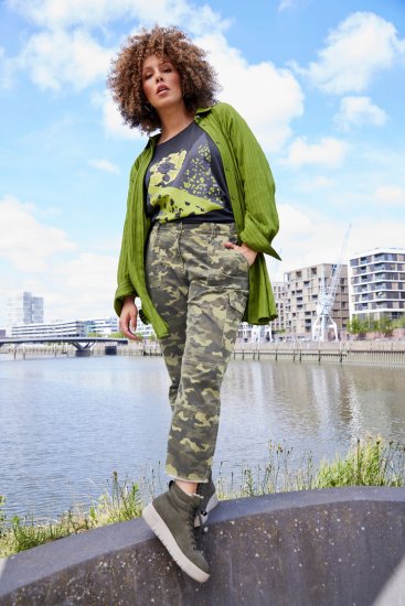 Ulla Popken Camo Boyfriend Pants Olive Grey - Jeans & Broeken in Grote Maten – Plus Size - 