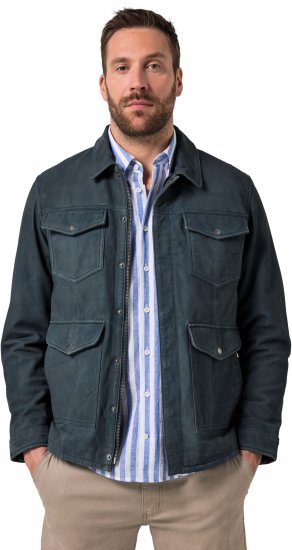 JP1880 Fine Lamb Leather Jacket Deep Sea Blue - Jassen - Grote Maten Herenjassen