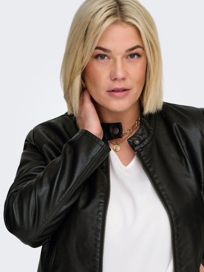 Only Carmakoma Robber Leather Jacket Black - Leren jassen - 