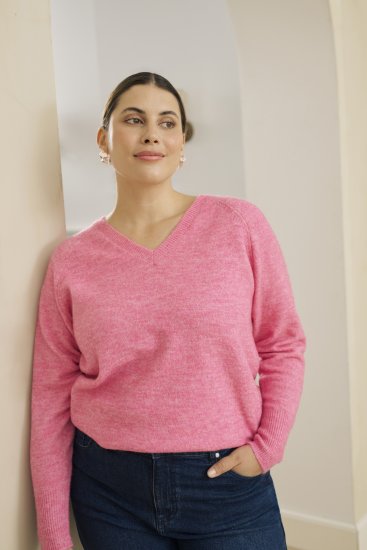 Kaffe Curve Emilia Pullover Pink Power Melange - Gebreide truien - 