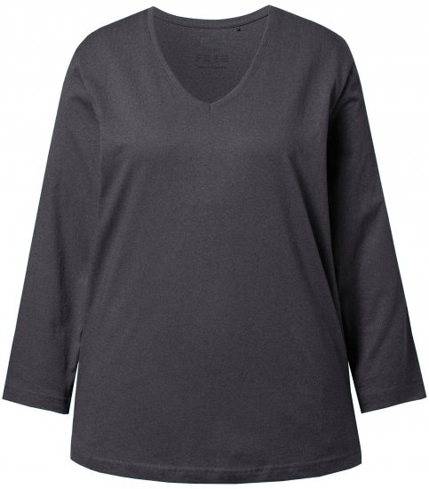 Ulla Popken Back To Basics V-Neck Relaxed Fit Cotton Tee Charcoal Grey Melange - T-shirts - 