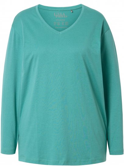 Ulla Popken Back To Basics V-Neck Relaxed Fit Cotton Tee Green - T-shirts - 