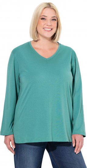Ulla Popken Back To Basics V-Neck Relaxed Fit Cotton Tee Green - T-shirts - 