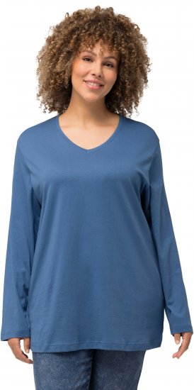 Ulla Popken Back To Basics V-Neck Relaxed Fit Cotton Tee Denim Blue - T-shirts - 