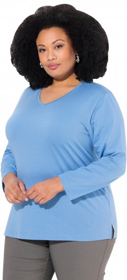 Ulla Popken Back To Basics V-Neck Relaxed Fit Cotton Tee Light Cornflower - T-shirts - 
