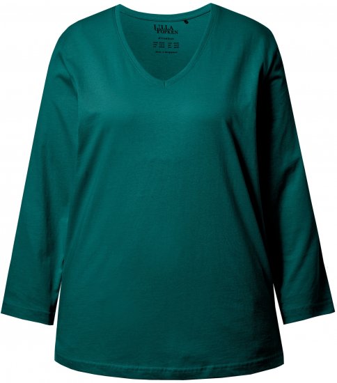 Ulla Popken Back To Basics V-Neck Relaxed Fit Cotton Tee Teal Green - T-shirts - 