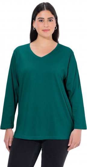 Ulla Popken Back To Basics V-Neck Relaxed Fit Cotton Tee Teal Green - T-shirts - 