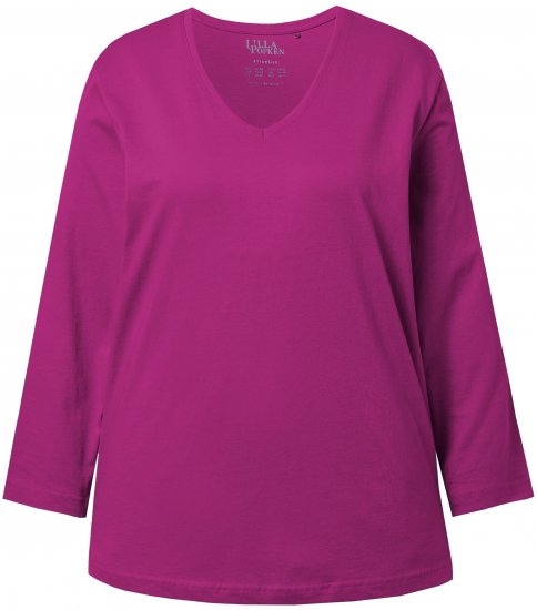 Ulla Popken Back To Basics V-Neck Relaxed Fit Cotton Tee Berry - T-shirts - 