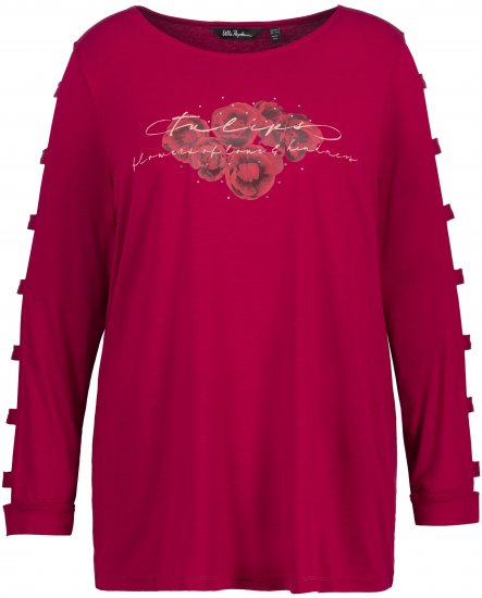 Ulla Popken Rhinestone Accent Statement Cutout Sleeve Stretch Knit Top Wine Red - Bedrukte T-shirts voor dames - 