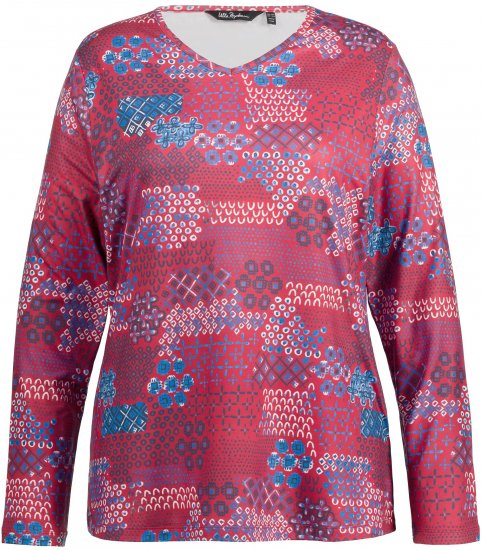 Ulla Popken Graphic Print Recycled Polyester Quick Dry Stretch Top Salsa Red - Bedrukte T-shirts voor dames - 