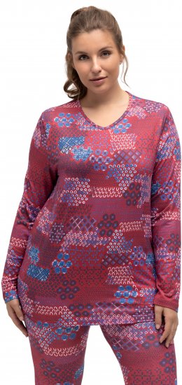 Ulla Popken Graphic Print Recycled Polyester Quick Dry Stretch Top Salsa Red - Bedrukte T-shirts voor dames - 
