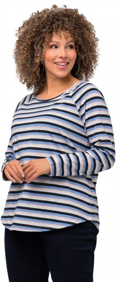 Ulla Popken Striped A-Line Long Sleeve Tee Navy Blue - Bedrukte T-shirts voor dames - 
