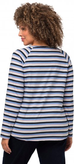 Ulla Popken Striped A-Line Long Sleeve Tee Navy Blue - Bedrukte T-shirts voor dames - 