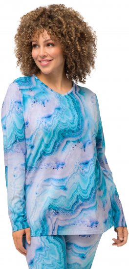 Ulla Popken Marble Ski Top with Gaiter Bright Turquoise - Bedrukte T-shirts voor dames - 
