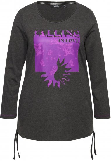 Ulla Popken Tie Hem Long Sleeve Graphic Tee Charcoal Grey Melange - Bedrukte T-shirts voor dames - 