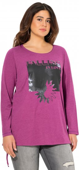Ulla Popken Tie Hem Long Sleeve Graphic Tee Berry - Bedrukte T-shirts voor dames - 