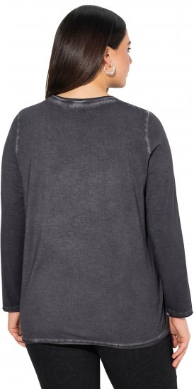 Ulla Popken Cold Dyed Sequined Heart Long Sleeve Tee Asphalt - Bedrukte T-shirts voor dames - 