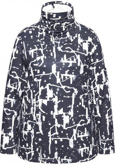 Ulla Popken Quick Drying Abstract Print Tee Black - Bedrukte T-shirts voor dames - 