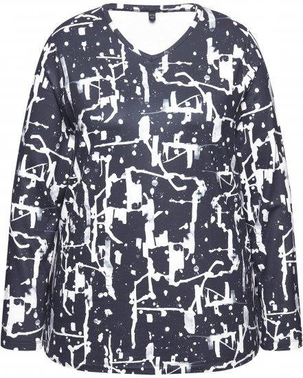 Ulla Popken Quick Drying Abstract Print Tee Black - Bedrukte T-shirts voor dames - 