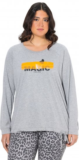 Ulla Popken Magic Feeling Long Sleeve Graphic Tee Light Grey Melange - Bedrukte T-shirts voor dames - 
