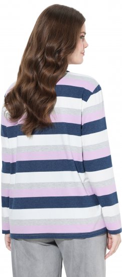 Ulla Popken Striped Knotted Hem Long Sleeve Tee Lavender - Bedrukte T-shirts voor dames - 
