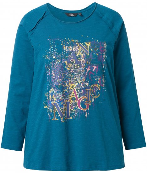 Ulla Popken Inverted Seam Long Sleeve Graphic Tee Teal - Bedrukte T-shirts voor dames - 