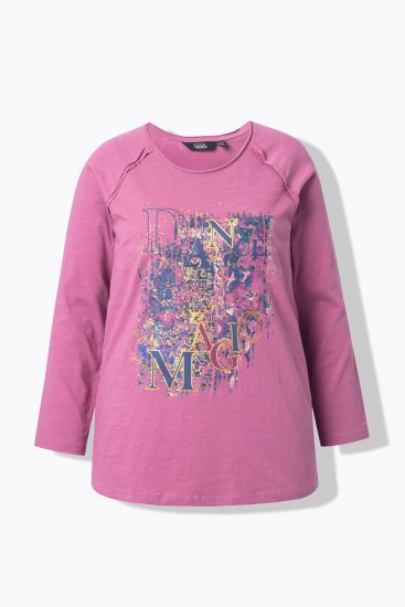 Ulla Popken Inverted Seam Long Sleeve Graphic Tee Dark Rose - Bedrukte T-shirts voor dames - 