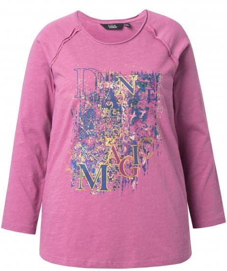 Ulla Popken Inverted Seam Long Sleeve Graphic Tee Dark Rose - Bedrukte T-shirts voor dames - 