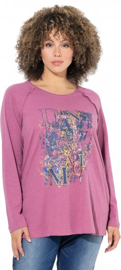 Ulla Popken Inverted Seam Long Sleeve Graphic Tee Dark Rose - Bedrukte T-shirts voor dames - 