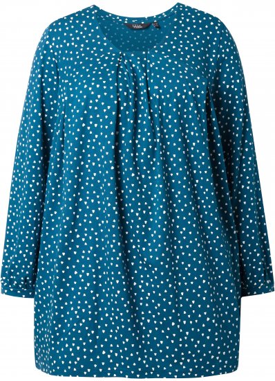 Ulla Popken Pleated Confetti Print Long Sleeve Tee Teal - Bedrukte T-shirts voor dames - 