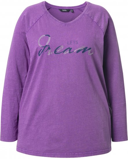 Ulla Popken Dream Rhinestone Lettering Long Sleeve Tee Light Plum - Bedrukte T-shirts voor dames - 